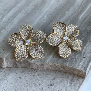 NEW~ Anthropologie Shashi Petite Gold Flower Pave Crystal Earrings
